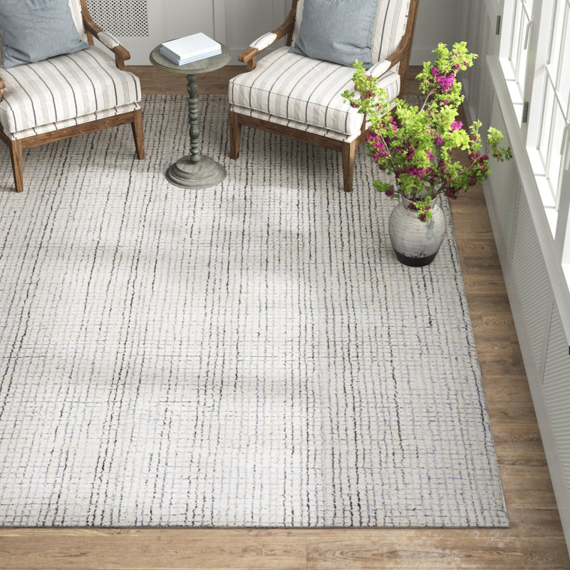 Tapis ivoire / gris touffeté à la main Rowe, Rectangle 4 pi x 6 pi