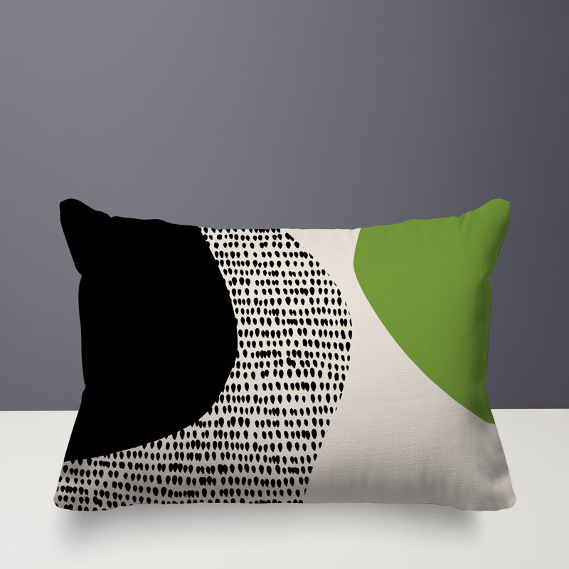Coussin lombaire réversible intérieur / extérieur Vikka, H 14 po x l 20 po, Chartreuse / noir / blanc cassé