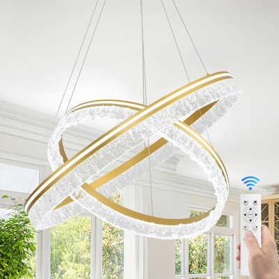Modern Led Ring Chandelier Dimmable Gold Pendant Light With Remote, Adjustable Ceiling Light Fixture For Living Room Dining Room  Foyer Kitchen Island