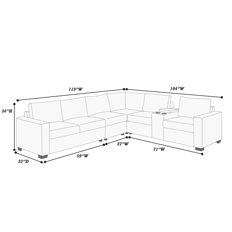 Canapé modulaire contemporain en L 6 pièces en velours côtelé gris pour le salon, les accoudoirs carrés et le dossier moelleux avec coussin