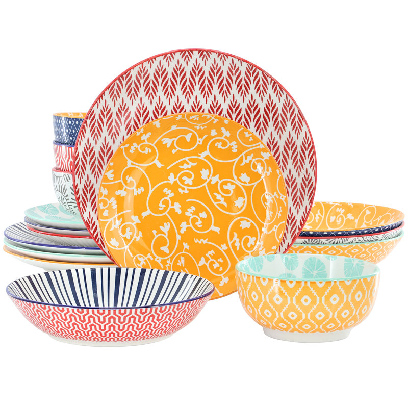  Essence 16 Piece Assorted Porcelain Double Bowl Dinnerware Set
