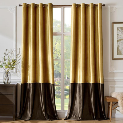 Rideaux occultants isolants en velours. Pièce obscurcissant 75% -95% Patchwork de blocs de couleur pour fenêtre de salon de chambre à coucher (ensemble de 2)