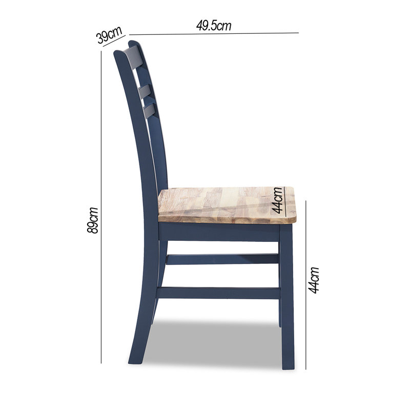Bayou 48cm H Solid Wood Ladder Back Side Chair, Navy Blue