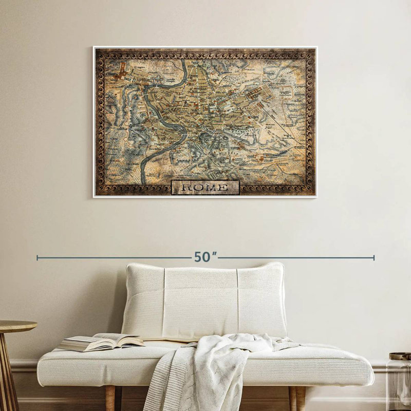 Carte rétro de la ville de Rome, Cadre flottant blanc, 40 po x 27 po
