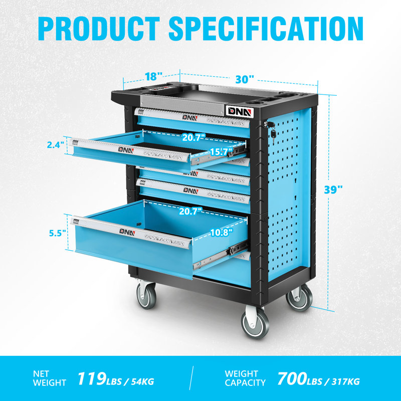 19 in. W -Drawer Steel Bottom Rollaway Chest with Wheels