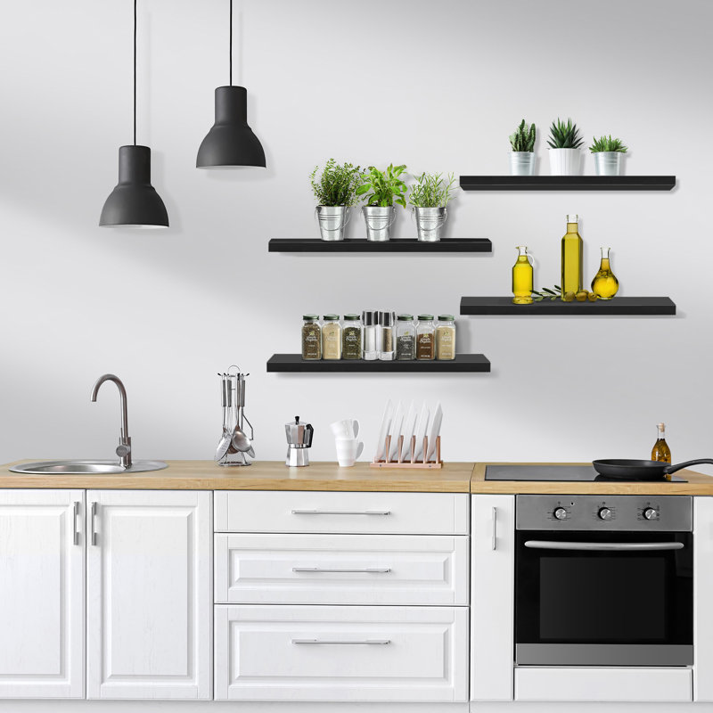 Floating Shelves with Invisible Mounting Set of 4, Black, 1.5" H x 23.75" W x 9.25" D