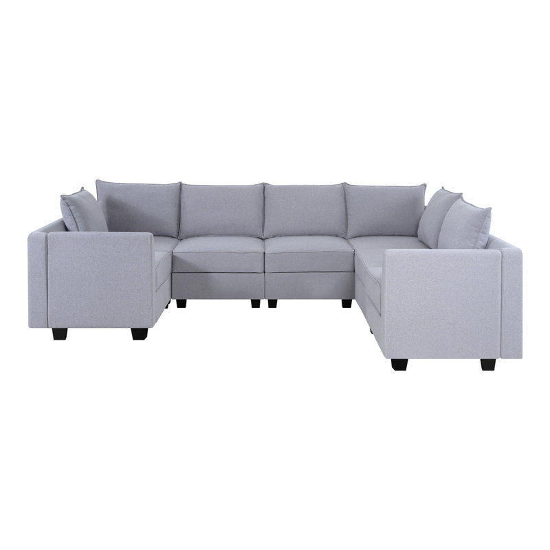 Canapé modulaire Yufei, 100 % lin gris