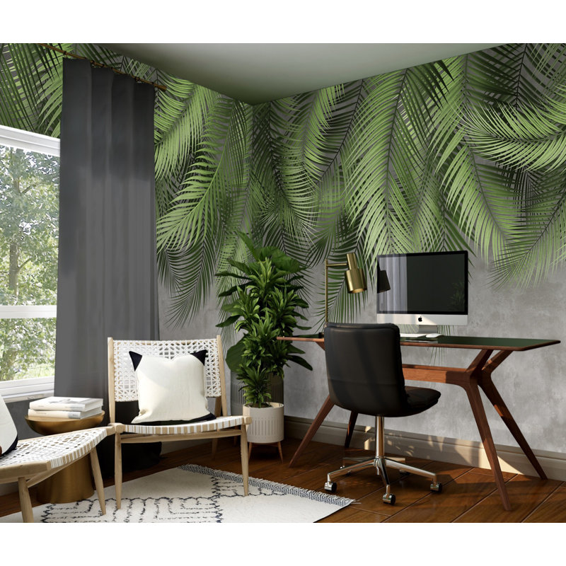 Murale papier peint feuille de palmier tropical, Vert, L 44 po x l 81 po