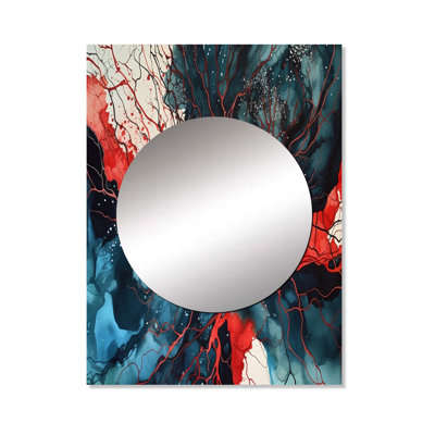 Chalmus Blue Red Captivating Liquid Ink III - Geometric Mirror, Blue Unique Wall Mirror, Printed Metal Art