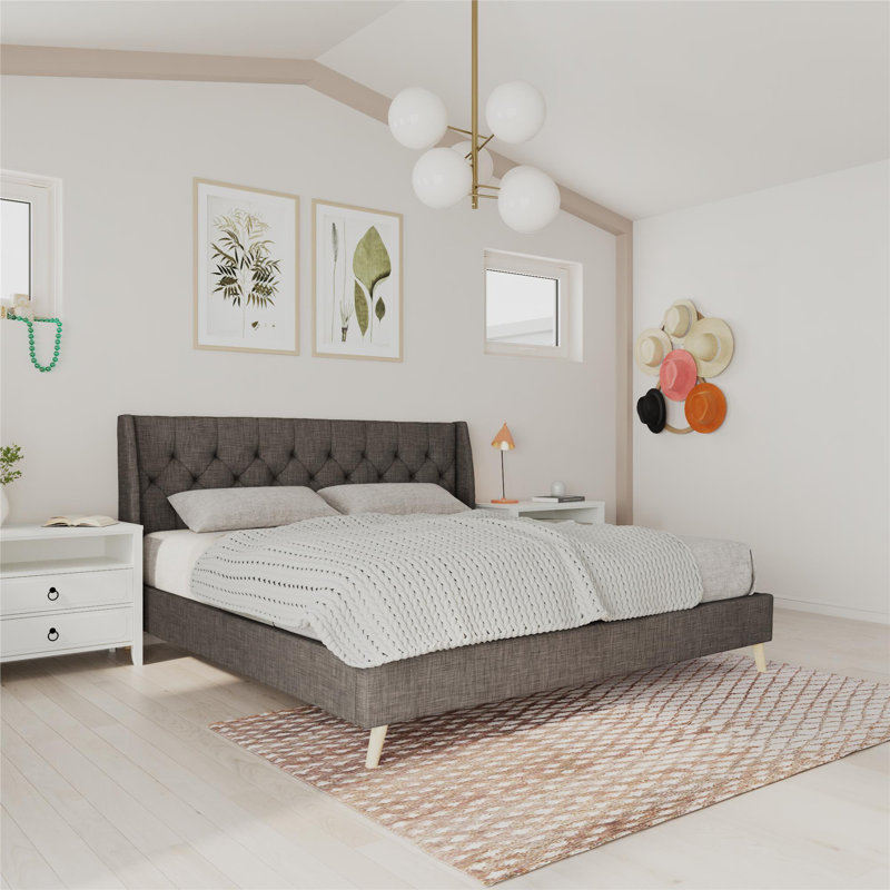 Her Majesty Upholstered Wingback Bed, King, Gray
