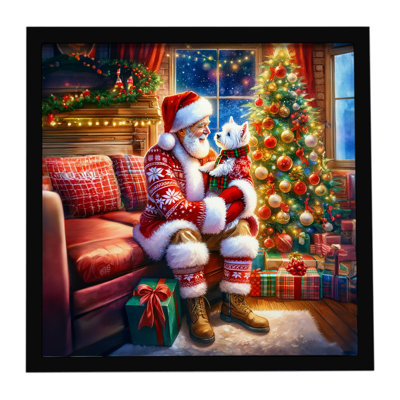 Westie and Santa Claus, reproduction d'art encadrée