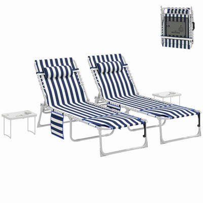 Chaise longue de piscine pliante avec trou pour le visage et table d'appoint, ensemble de 2 chaises de bronzage