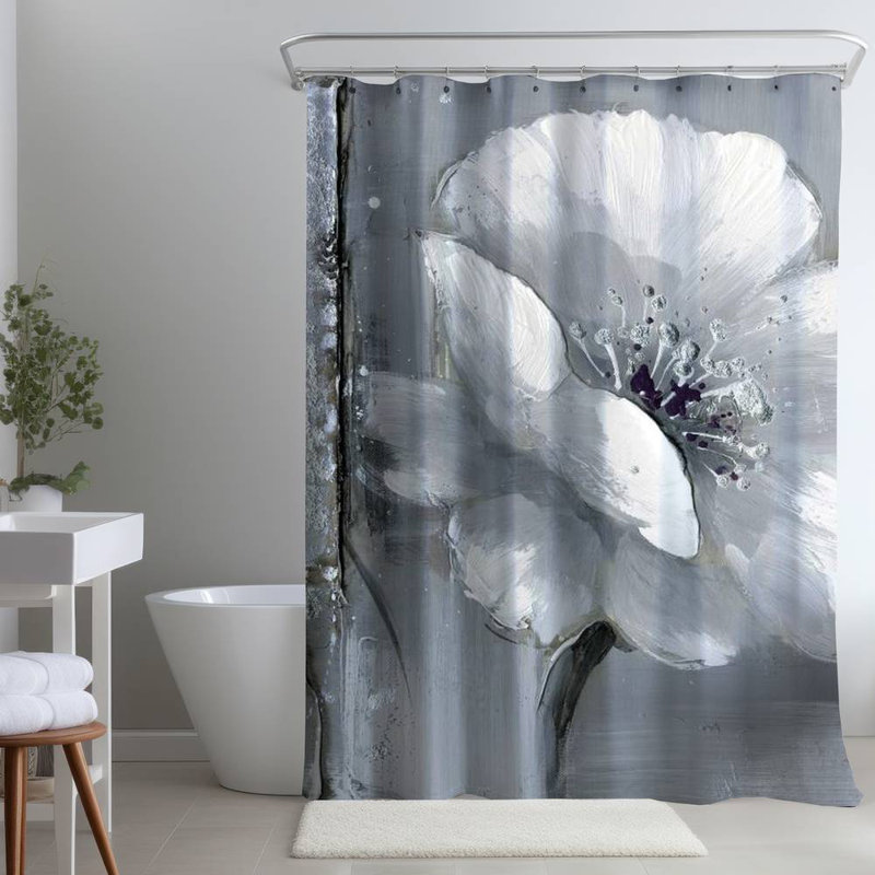 Floral – Polyester Shower Curtain, Dye Sublimation Print, 71" W × 74" L
