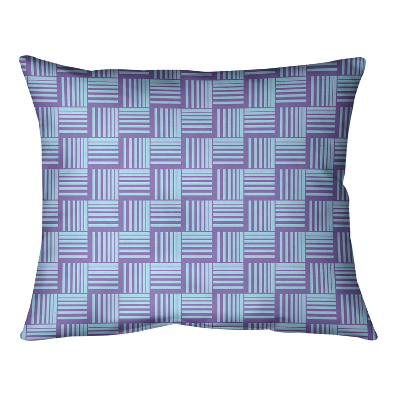 Coussin lombaire à rayures classiques Baskettressées, H 10 po x l 14 po, Duvet/plume, Mauve/bleu sarcelle