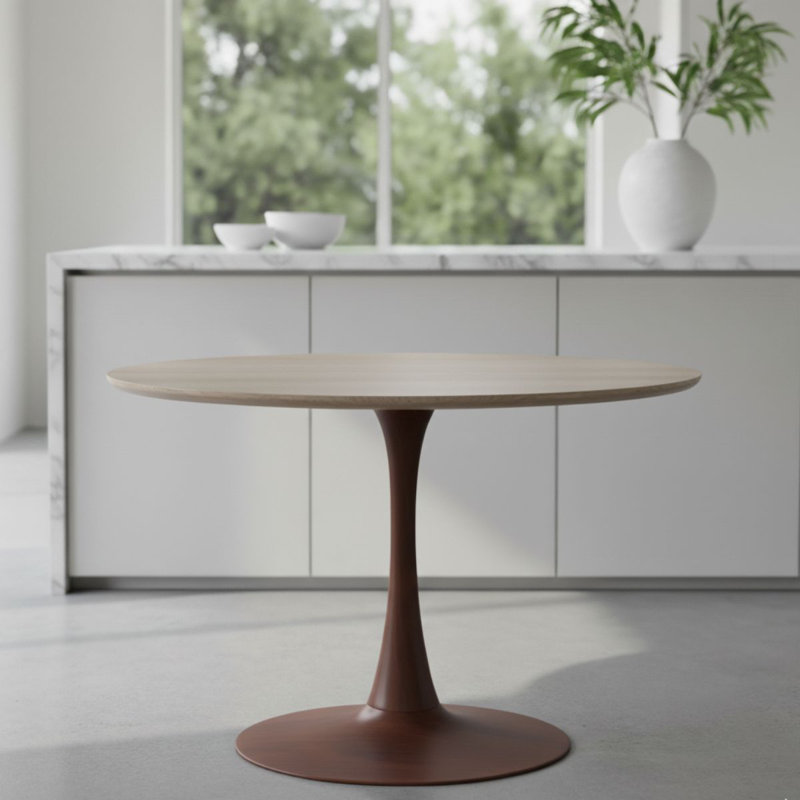 Table de salle à manger ronde moderne de 35 po Kroeker, H 29 po x L 35 po x l 35 po, Bois naturel