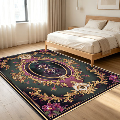 Tapis à motif floral orné de 1 pièce pour le salon, doux et confortable, adapté à toutes les saisons, facile à entretenir, tapis de sol intérieur lavable à la machine, sous la table de ferme convenant à la chambre à coucher, à la salle à manger, au couloir, au bureau, au patio, à la maison