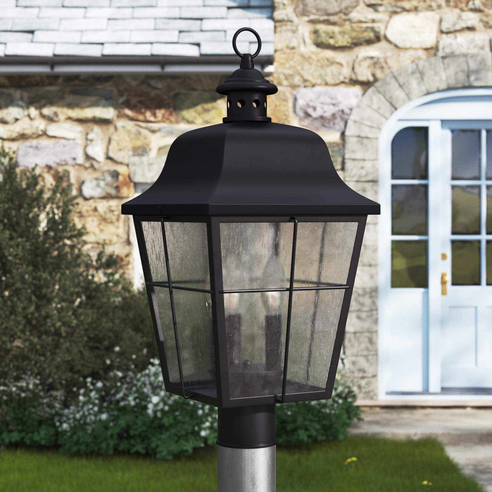 Merton Seeded Outdoor Lantern Head, Mystic Black