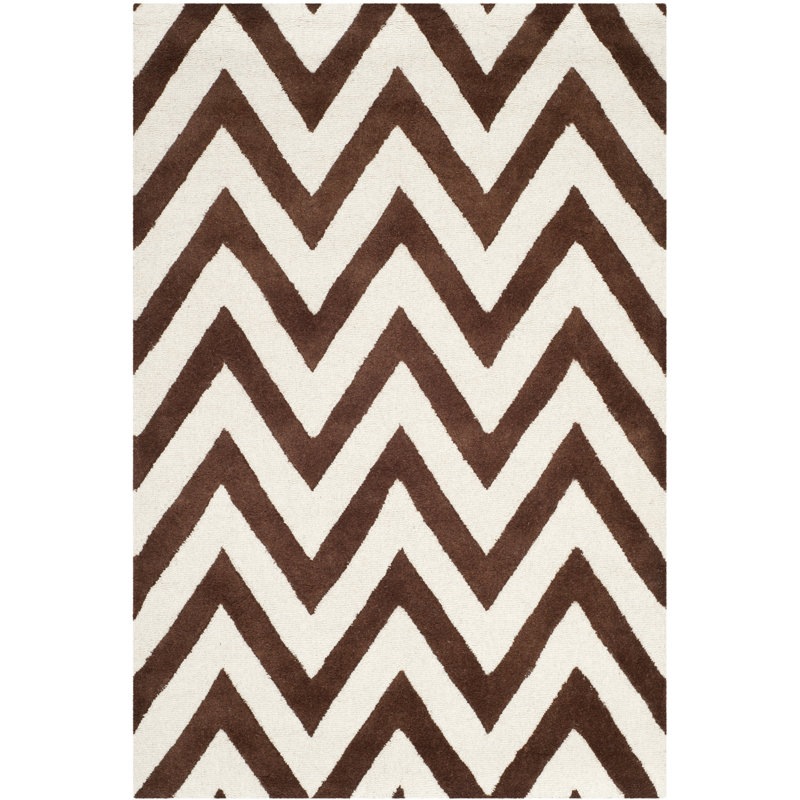 Nero Chevron Wool Hand Woven Area Rug, Rectangle 122 x 183 cm