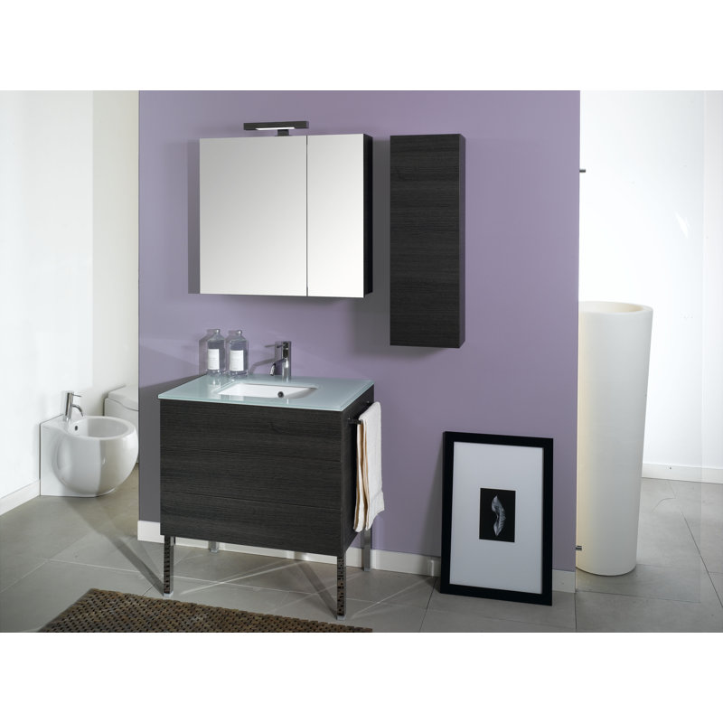 Ensemble de meuble-lavabo simple mural 32 "avec miroir Devon, Wengé