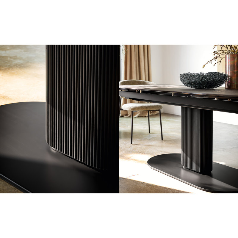 Cameo Extendable Tables, Canaletto Walnut/Matt Bronze, Calacatta Paonazzo