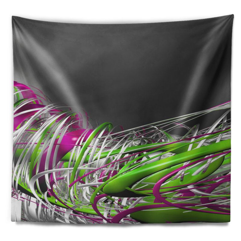 Tapisserie Fractal 3D à rayures vertes et mauves, H 50 po x l 60 po