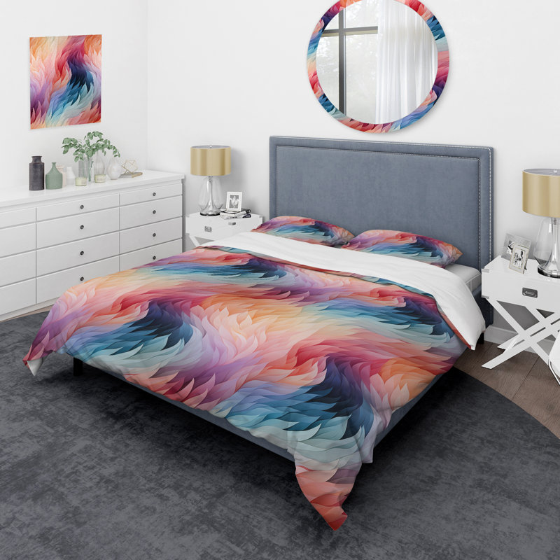 Ethereal Whispers Chevron Pattern Abstract Duvet Cover, Twin Duvet Cover + 1 Standard Sham