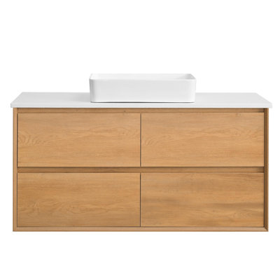 Meuble-lavabo mural moderne avec lavabo vasque et 2 tiroirs Modern