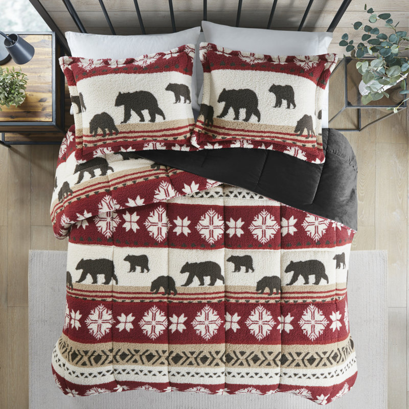 Woolrich Tunbridge Print Sherpa Comforter Set, King/Cal King Comforter + 2  King Shams