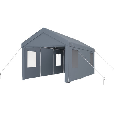 Abri d'auto robuste 10 pi x 20 pi, portatif avec 2 portes et 4 fenêtres ventilées, pour voiture, camion, garage blanc et