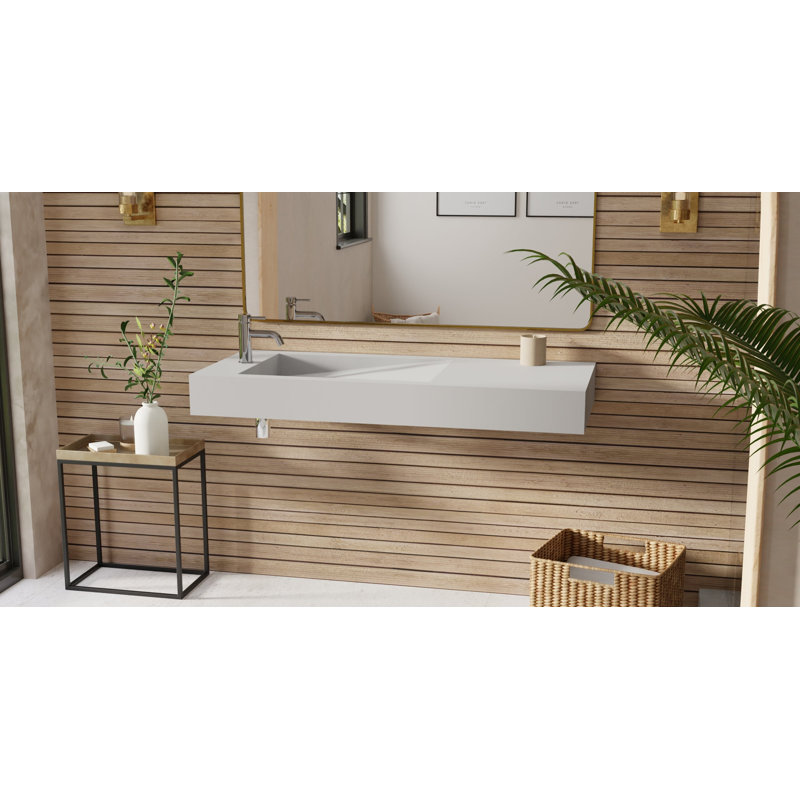 Badeloft 47.2" x 19.6" Stone Resin Wall Mounted Bathroom Sink WT-05-A-MGRY in Matte Gray, Matte Grey