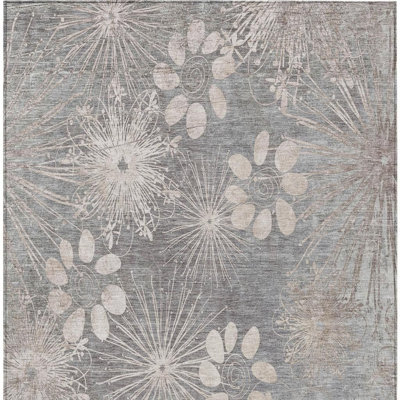 Tapis extérieur lavable floral gris et argent 3 pi x 5 pi