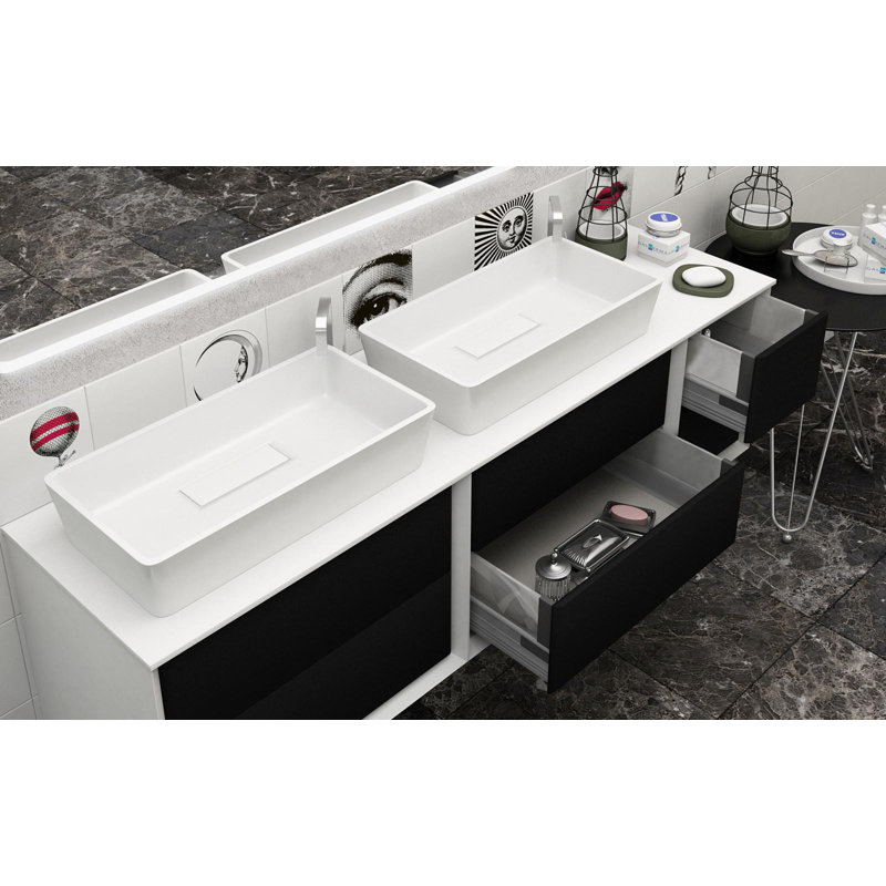 Lavabo de salle de bain carré avec robinet et trop-plein pour bateau Walbrook