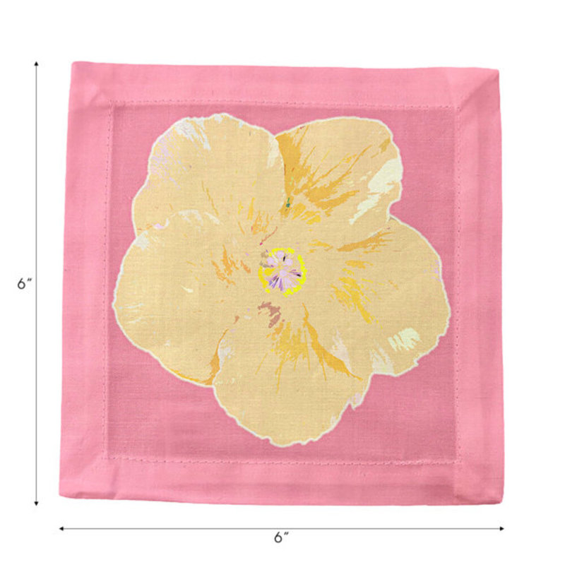 Hibiscus Cotton Sateen Cocktail Napkins, Pink