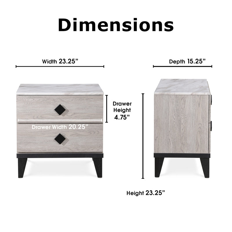 Micah Beige 2-Drawer Nightstand with Marble Print Top