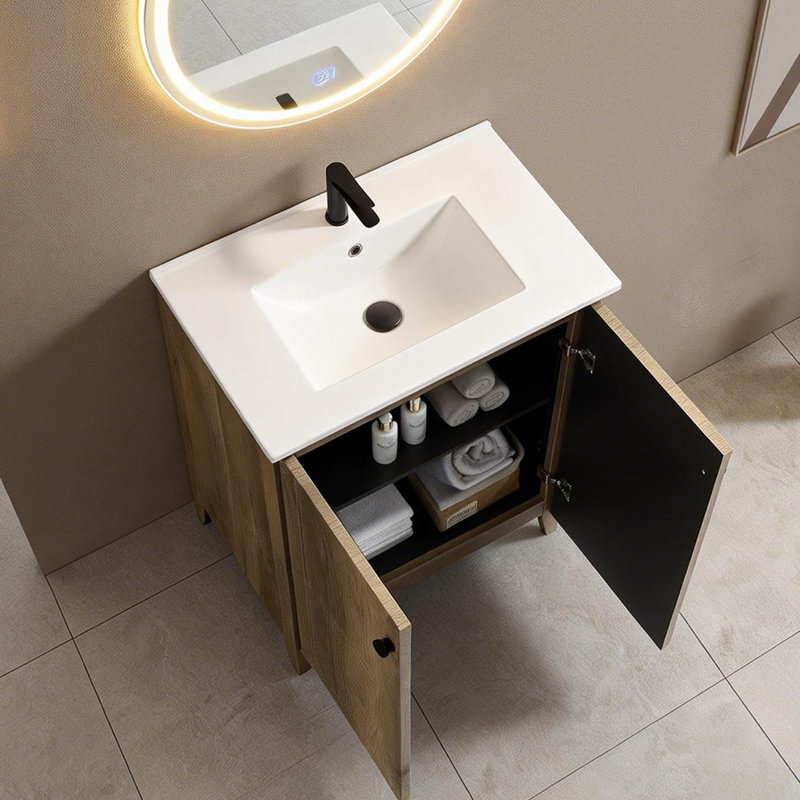 30inch Folding Floor Cabinet With Ceramic Sink– Patented 1-Minute Install, Space-Saving & Easy Assemble,American style