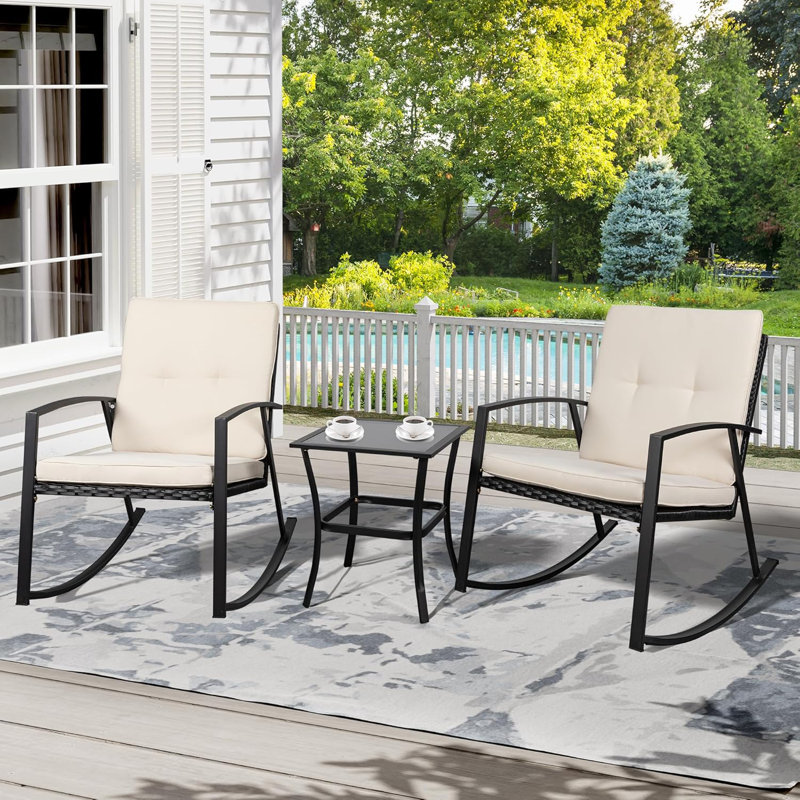 Ensemble bistro 3 pièces bistro en osier avec table basse en verre (beige)