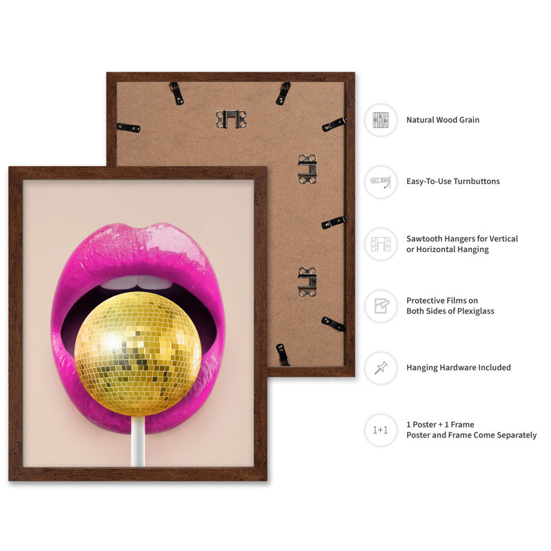 Boule à facettes disco No1, Poster, 18"H x 24"W, Brown Framed
