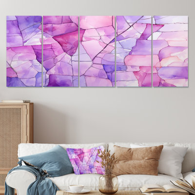 «Purple Stone Geode Volcano II - Stone Geode», art mural 5 pièces