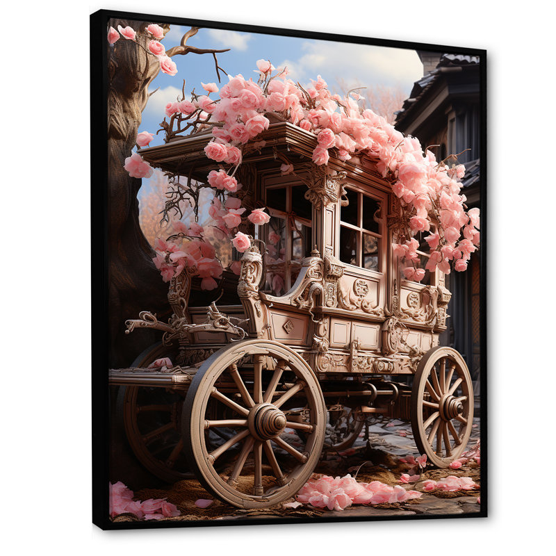 Romantisme, chariot de mariage rose I, Cadre flottant noir, 32" H x 16" W