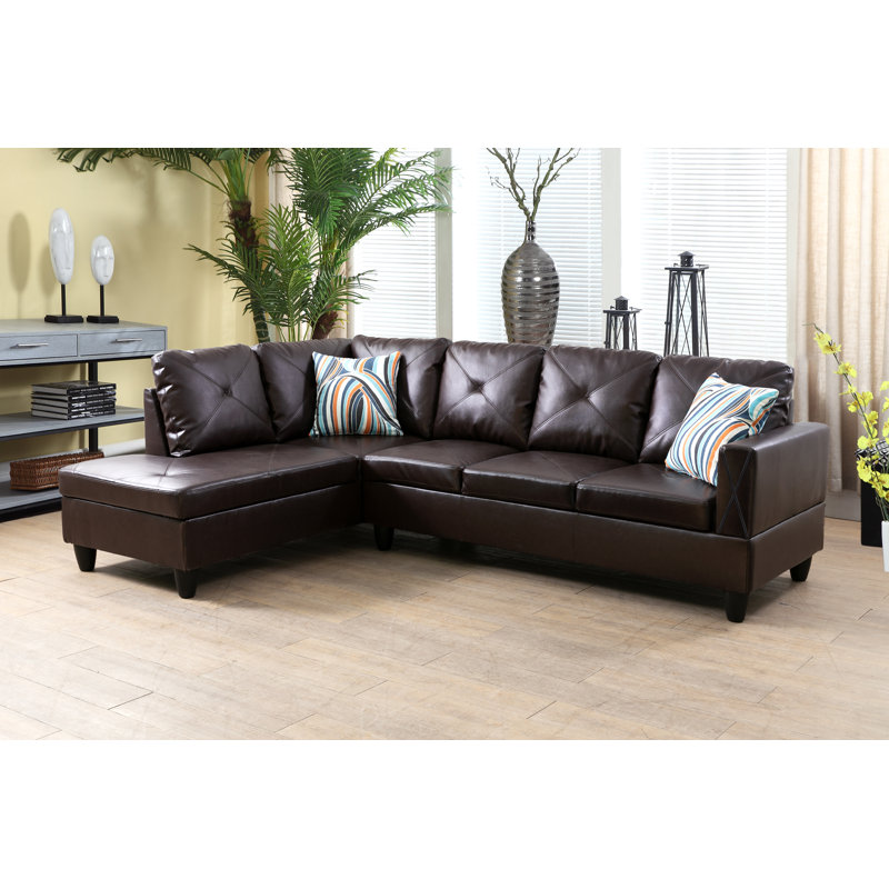 Elaynah Faux Leather L-Shaped Sectional, Brown Faux Leather, Left Hand Facing