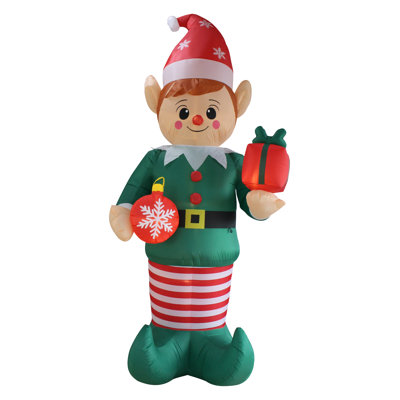 12 Foot Tall Huge Giant Christmas Inflatable Elf With Red Ornament And Gift Box Christmas Hat Built-In LED Lights Indoor and Outdoor Holiday Blow Up Yard Garden Decoration