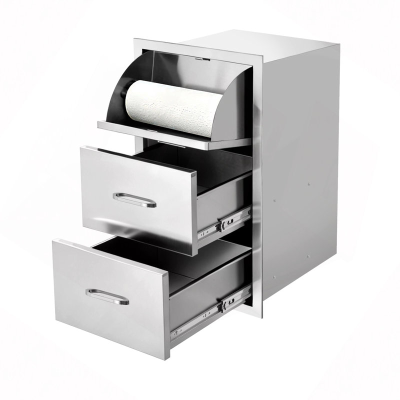 Meuble de cuisine en acier inoxydable avec 3 tiroirs et porte-essuie-tout, organisateur de rangement durable pour une utilisation sur le comptoir ou sous les armoires.