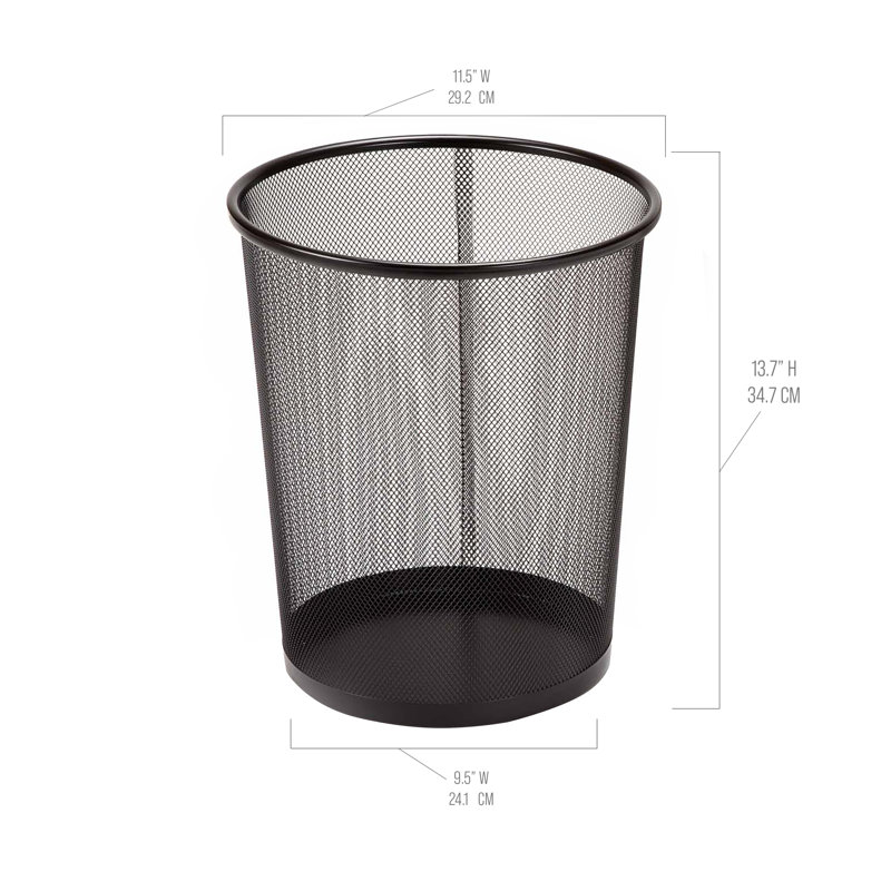 Black Steel Mesh Round Office Trash Can Set