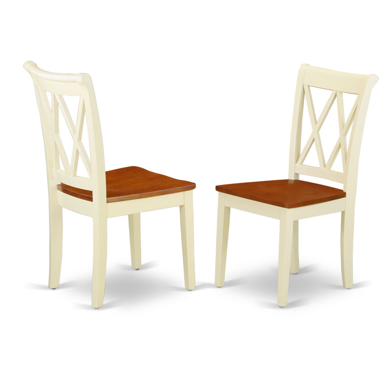 Clarksville Dining Room Chairs - Double Cross Back Wood Seat Chairs, Set of 2, Buttermilk & Cherry, Buttermilk/Cherry, No 