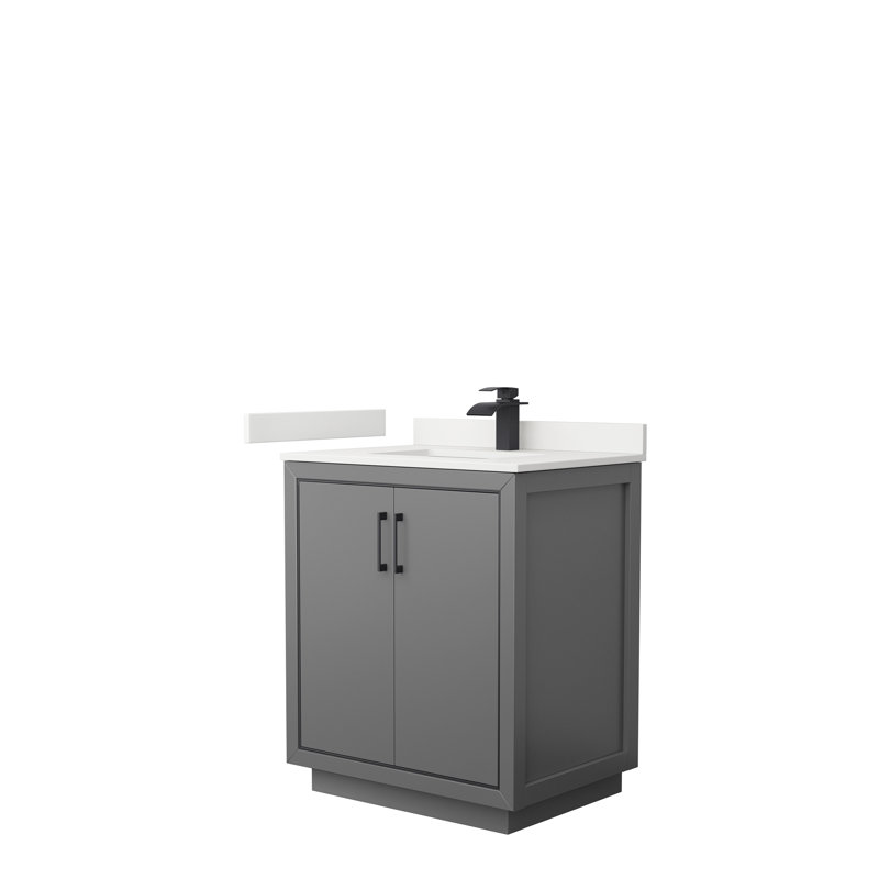 Icon 30'' W Single Vanity, Dark Gray, Matte Black, White Quartz