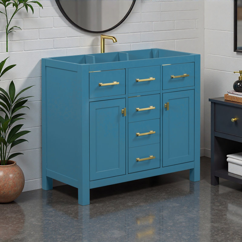 Meuble-lavabo simple 36 po avec 4 tiroirs et 2 armoires, armoire de rangement pour la salle de bain, meuble-lavabo avec cadre en bois massif seulement (meuble-lavabo inclus)