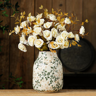Vintage Chinoiserie Floral Vase, Handcrafted Ceramic Large Vase For Home Decor, Living Room, Bookshelf, Office, Grand Millennial And Tuscan Style Decor