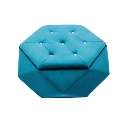 Polygon Diamond Blue Velvet Storage , Comfortable Seating And Footrest, 34 Inches Long, 30.5 Wide, 13.5 High, Ideal For Home Styling Multi - Function Storage, 34"l X 30.5"w 13.5"h, Suitable Entryway