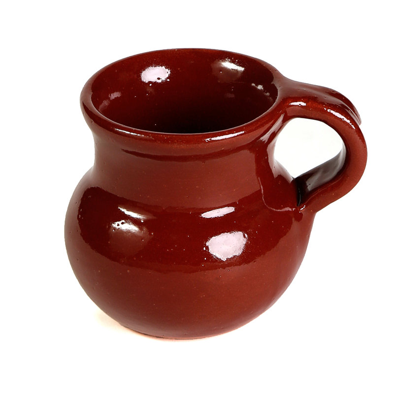 Handcrafted Red Clay Mexican Jarrito Mug with Handle, 10 Ounces