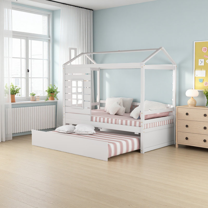 Lit simple en bois avec lit gigogne simple